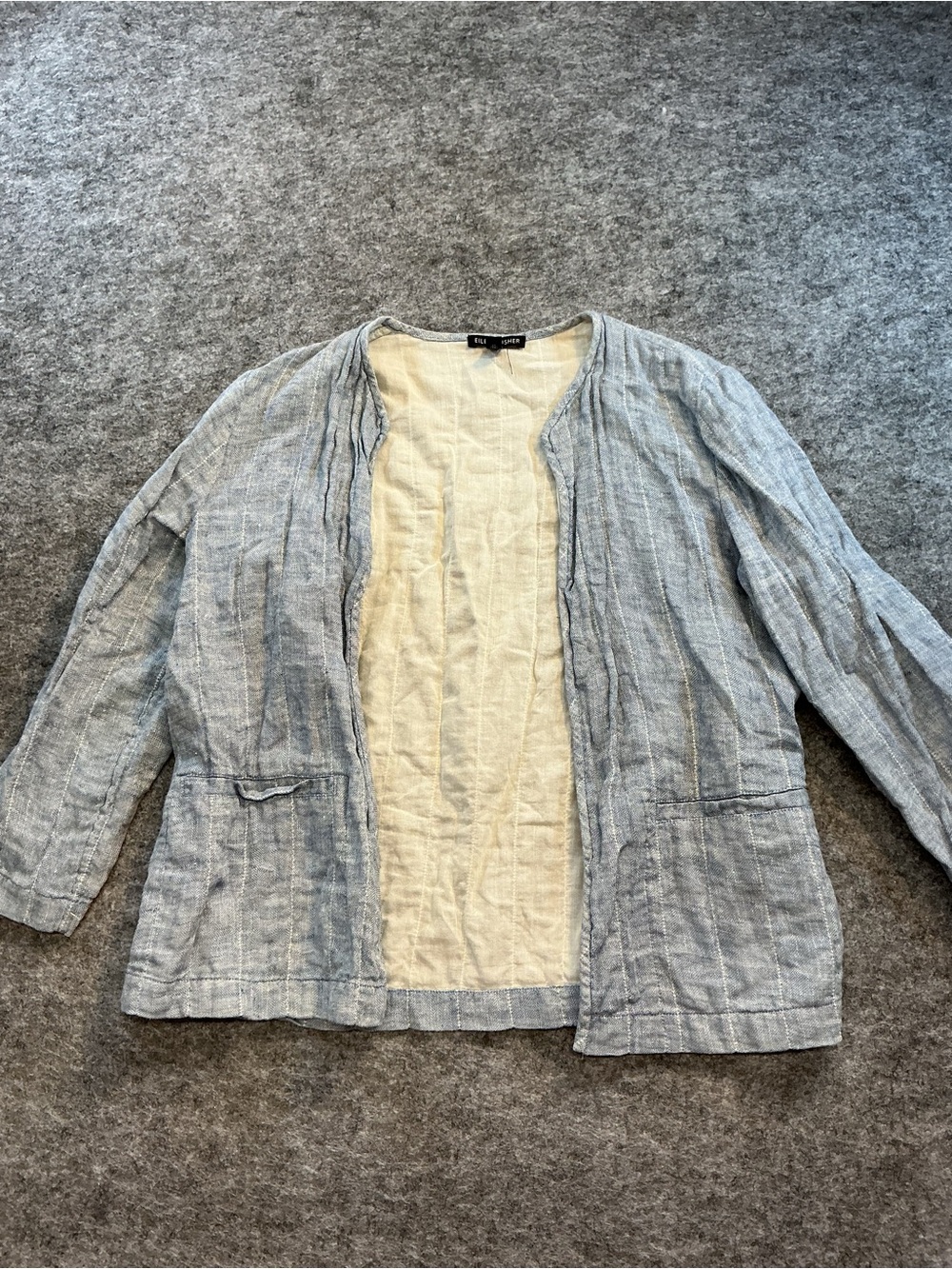 Eileen Fisher Cotton Linen Blend Light Blue Women's Open-Front Linen Jacket